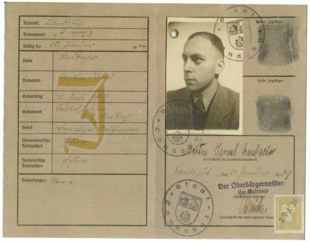 Martin Israel Ansbacher Kenkart (ID Card) 1939