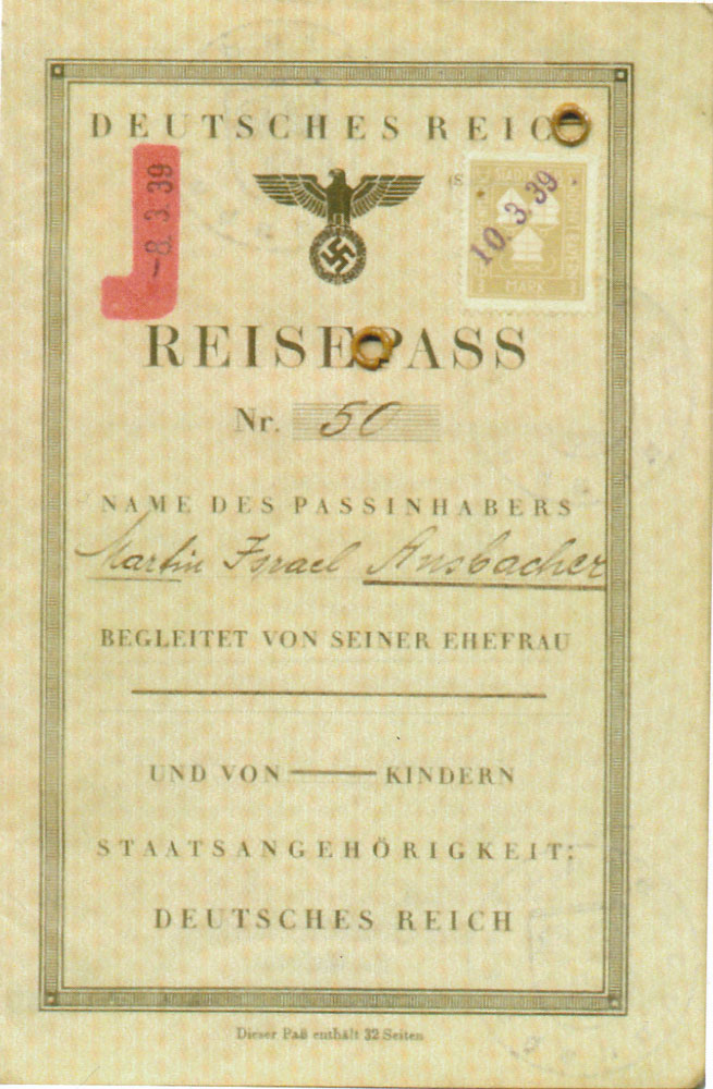 Martin Israel Ansbacher's Passport issued 8th March 1939